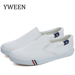 YWEEN-zapatos vulcanizados para hombre, a la moda Zapatillas de deporte, planos de plataforma de ocio, transpirables, individuales, blancos, sin cordones