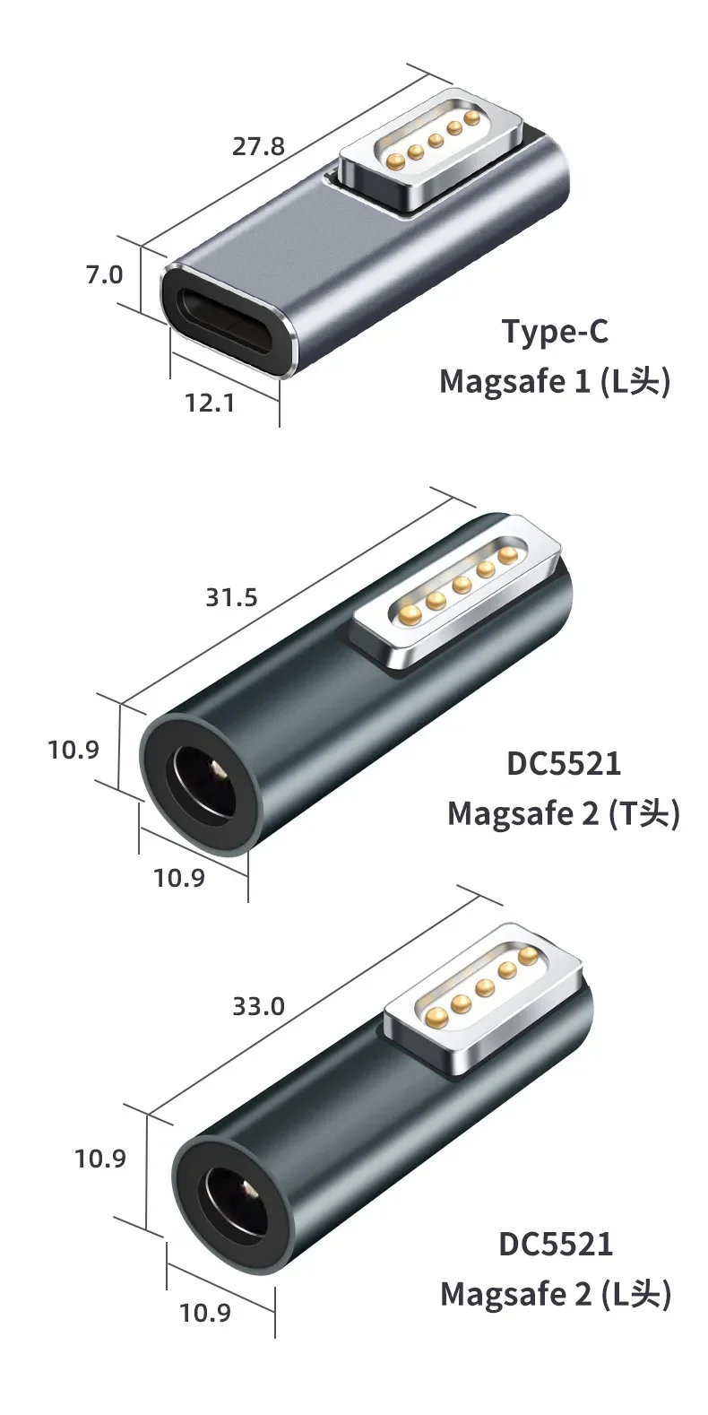 For Apple MAC Notebook Type-C Female To Magnetic Male Laptop Adapter with Indicator PD Trick Adapter for Magsafe2