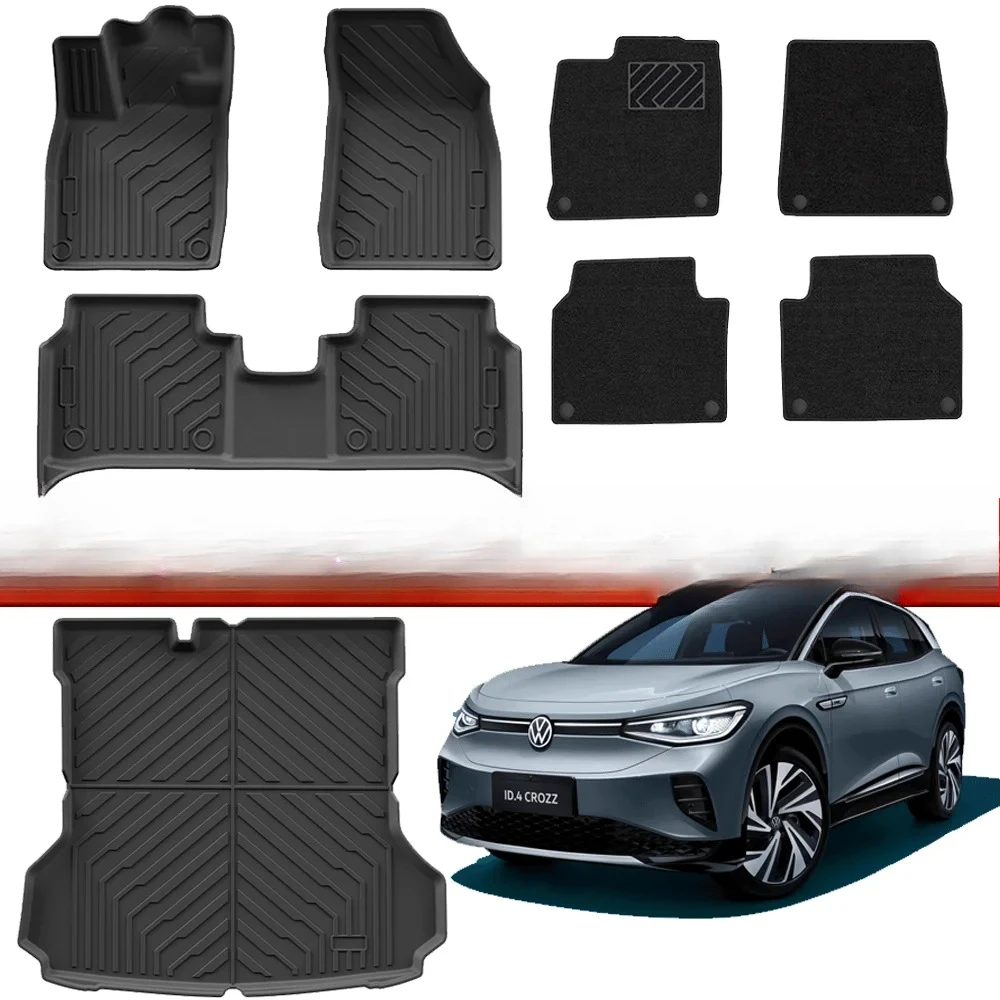 

Для VW ID.4 CROZZ 2021-2025 Автомобильные коврики Коврики в багажник Всепогодные водонепроницаемые противоскользящие передние и задние грузовые подкладки для ног LHD