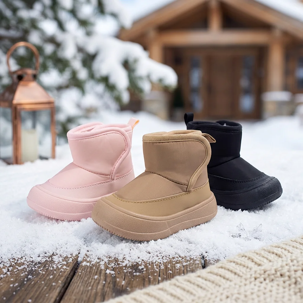 Winter Waterproof PU Boys Girls Snow Booties Fleece Lined Soft Sole Warm Short Shaft Outdoor Kids School Season