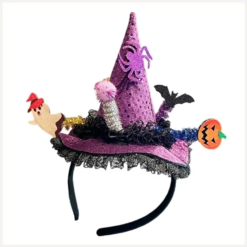 Băng đô ren phù thủy Phụ kiện hóa trang Halloween có dây thun có thể điều chỉnh dành cho phụ nữ và bé gái