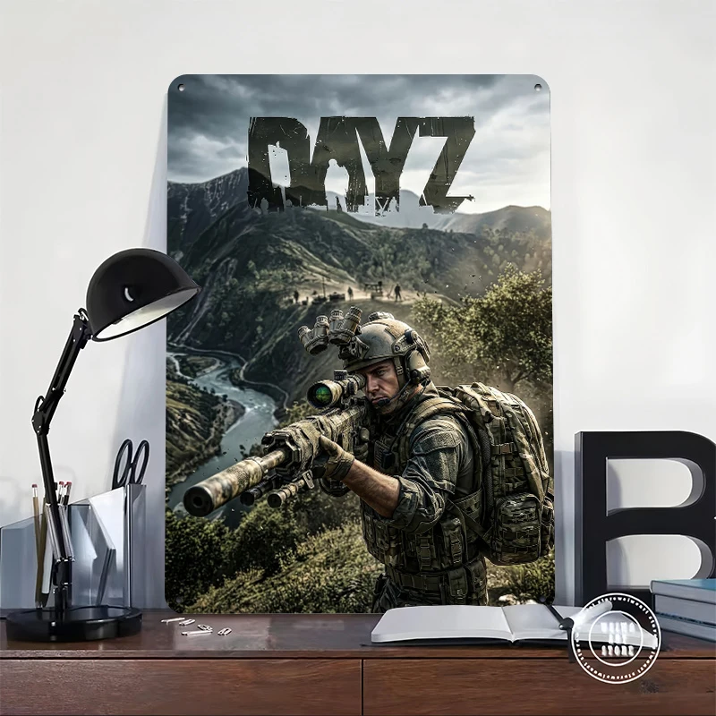 DayZ Soldier With Sniper Rifle Tinplate Poster Customized Wall Art Retro Vintage Metal Signs for Fans Living Room Decorations