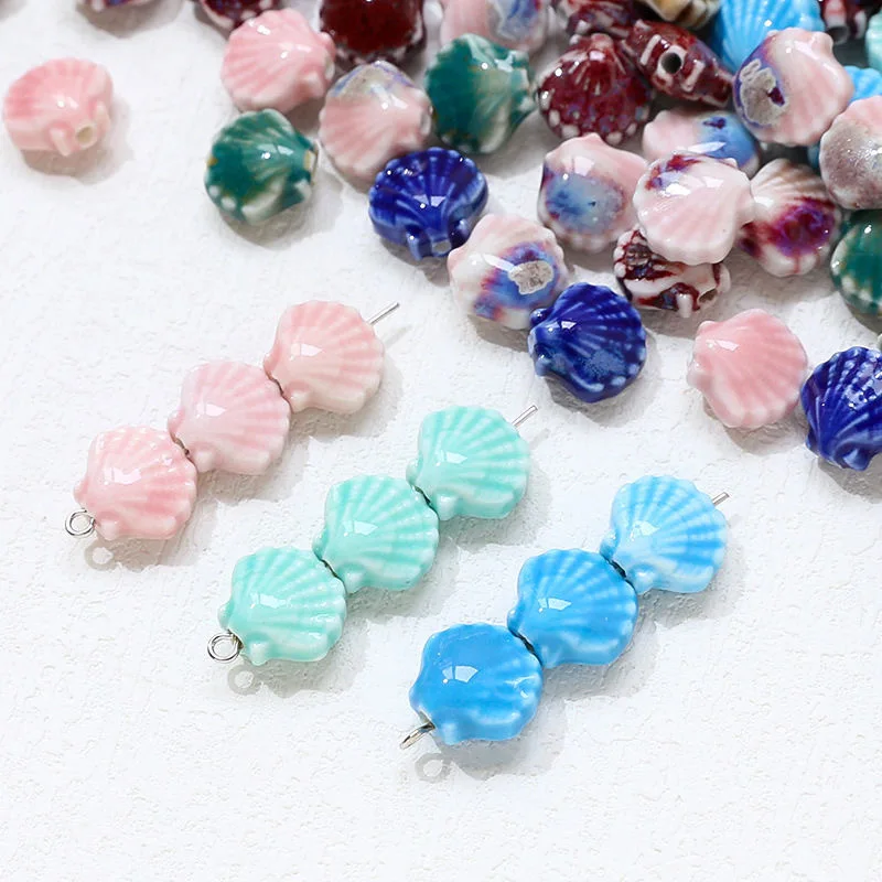 12x11mm Retro Mix Multicolor Shell Shaped Ceramic Beads Loose Beads For Jewelry Making DIY Bracelet Earrings Gifts Accessories
