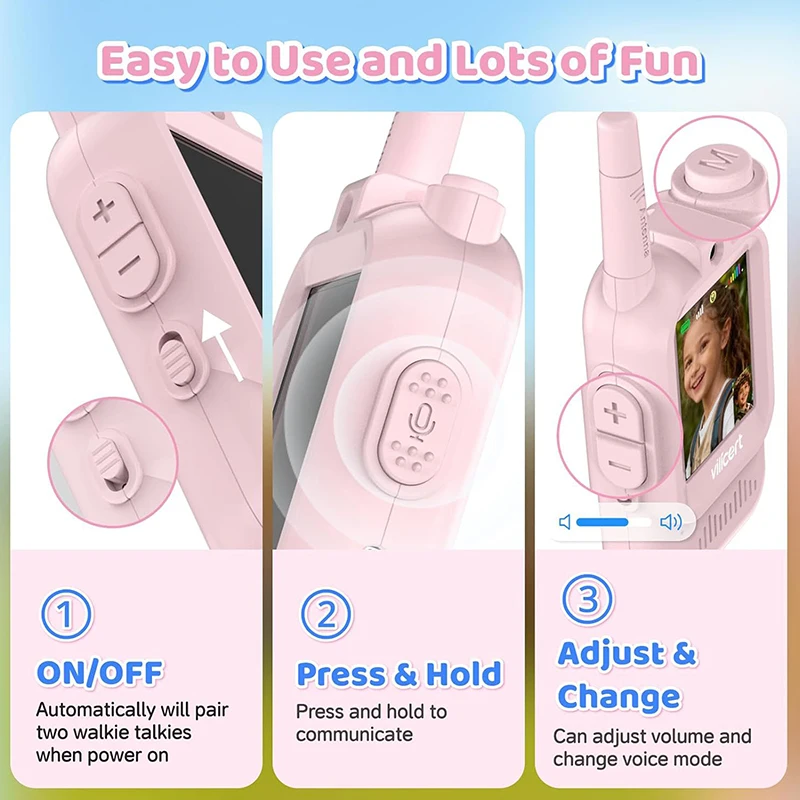 2pcs Video Walkie Talkies for Kids Rechargeable with Screen Display and Voice Effects Long Range Outdoor Birthday Gifts