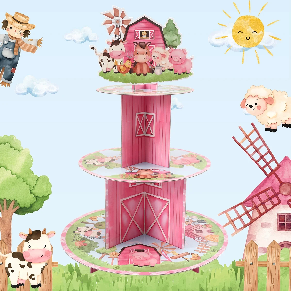 

Pink Farm Cow Disposable Cake stand Barnyard Farm Theme Birthday Party Decoration Girl Baby Shower Farmland Animal Party Supplie