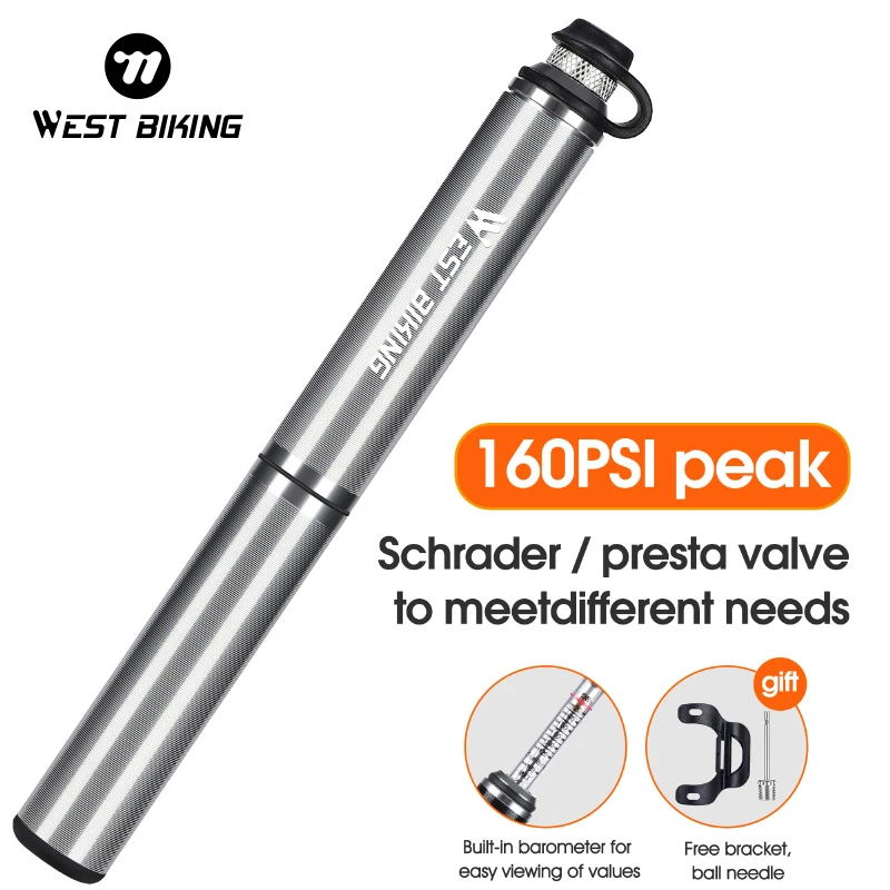 

WEST BIKING Bicycle Pump 160PSI High Pressure With Hose Aluminum Alloy Pump MTB Road Bike Schrader Presta Valve Tire Inflator