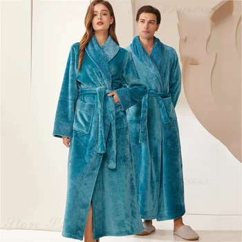 Herbst Winter Korallen Fleece Nachtwäsche Verdicken Warme Flanell Paar Lange Robe männer Kimono Bademantel Kleid Hause Kleidung Lounge tragen