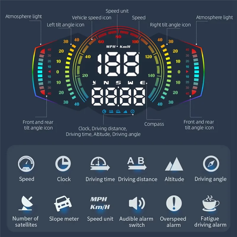 

A03Z-Car GPS Speedometer Head Up Display Speed Alarm HUD Compass Car Electronic KMH MPH Gauge Meter For All Vehicles