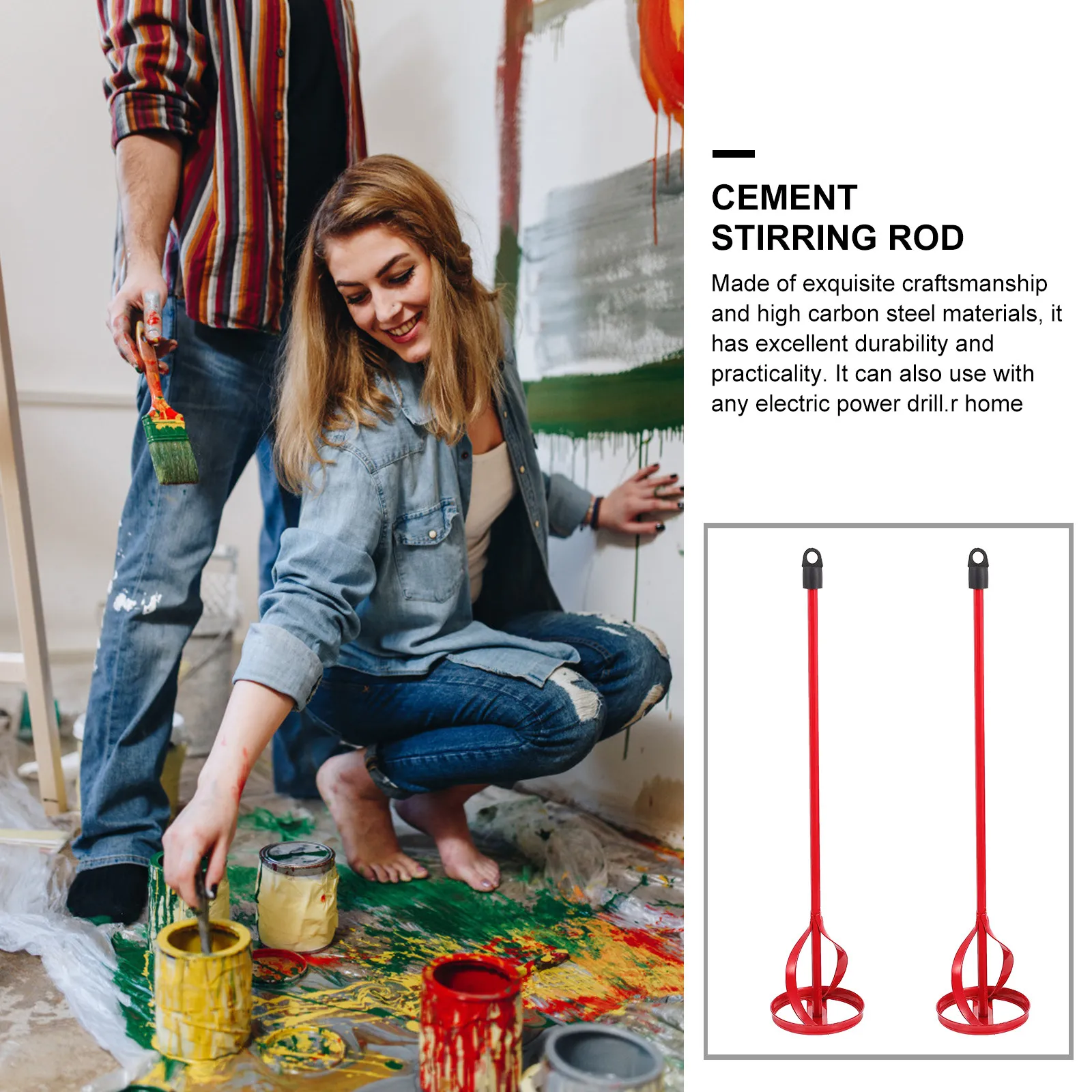 2Pcs Professional Paint Stirring Rod Cement Mixing Paddle Coating Mixer Attachment for Drill Mud Paint Grout Soap Detergent