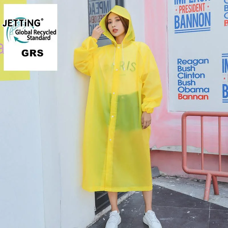 GRS Certified Recycled Colorful Long Raincoat Waterproof Hood Lightweight For Hiking Commuting Daily Use