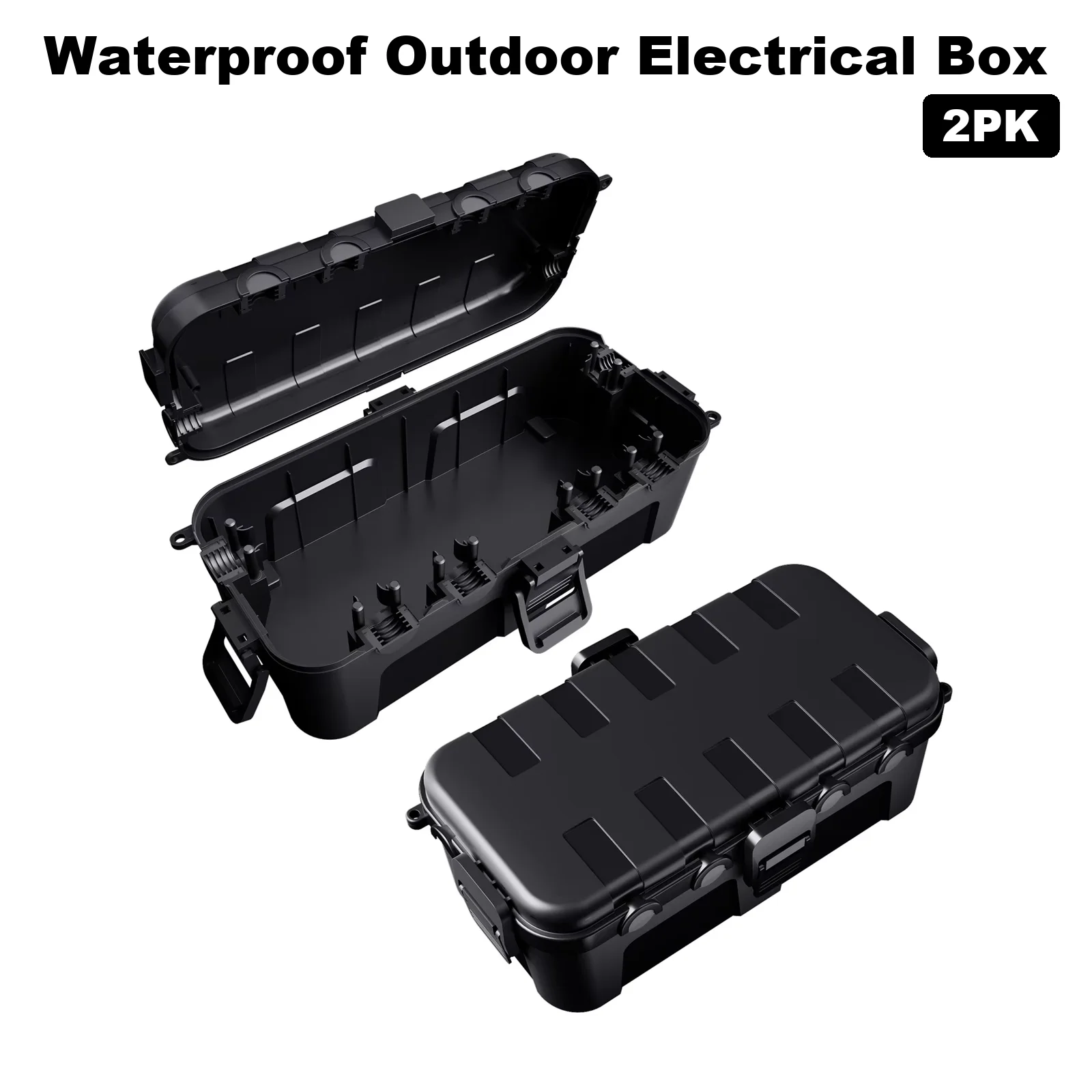 2 Pack Waterproof Outdoor Electrical Box, Weatherproof Extension Cord Cover with 6 Cable Entry Ports for Power Strip and Plug