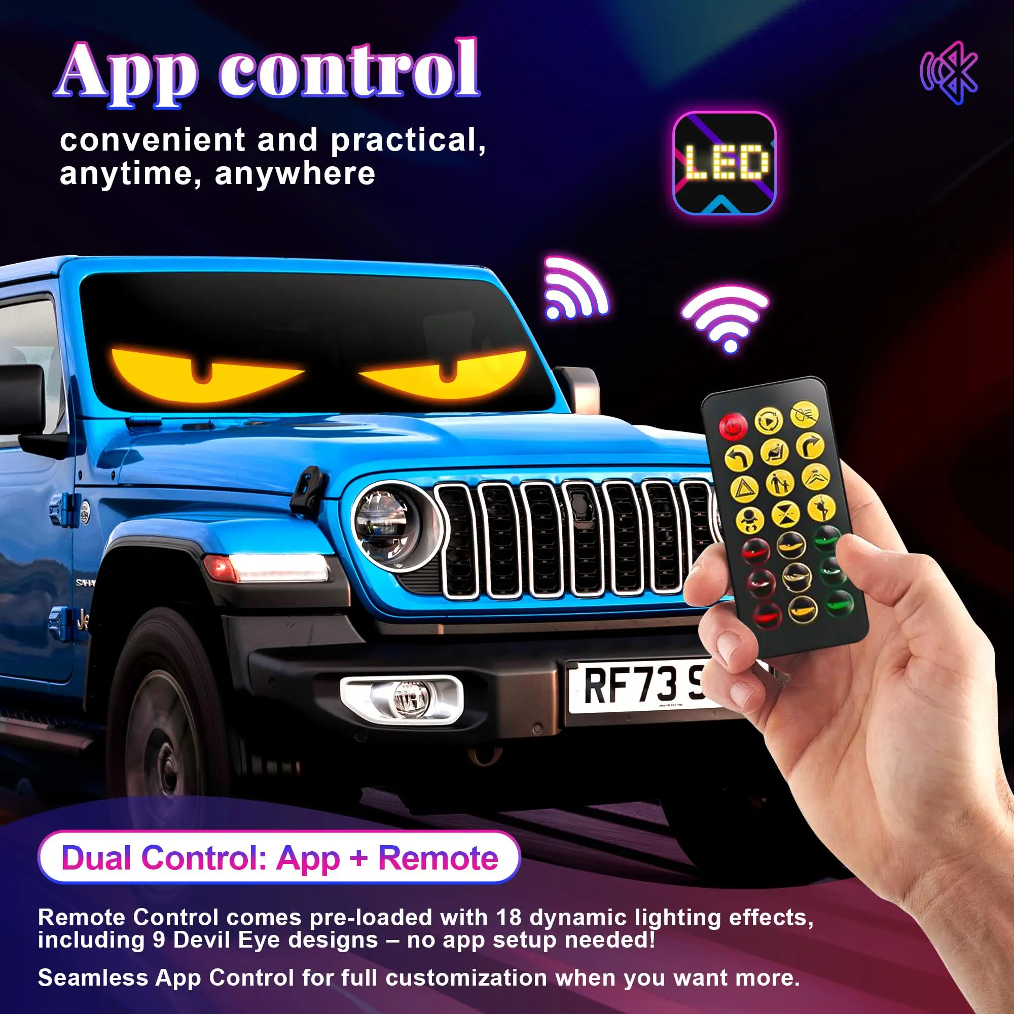 led Eyes Display 96x16 LED Sign 23.4"x4.73" USB 5V Programmable Scrolling Text/Animation | APP + Remote for Car/Store Ads