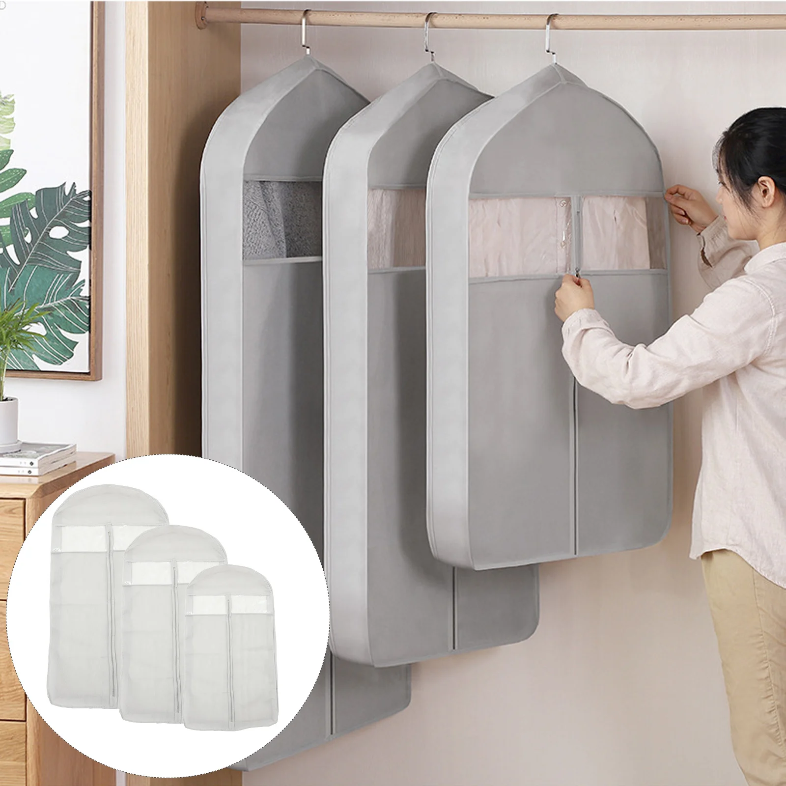 

3Pcs Dustproof Wardrobe Cover Garment Bags Storage Clothes Protectors Hanging Clothes Organizer for Home Travel