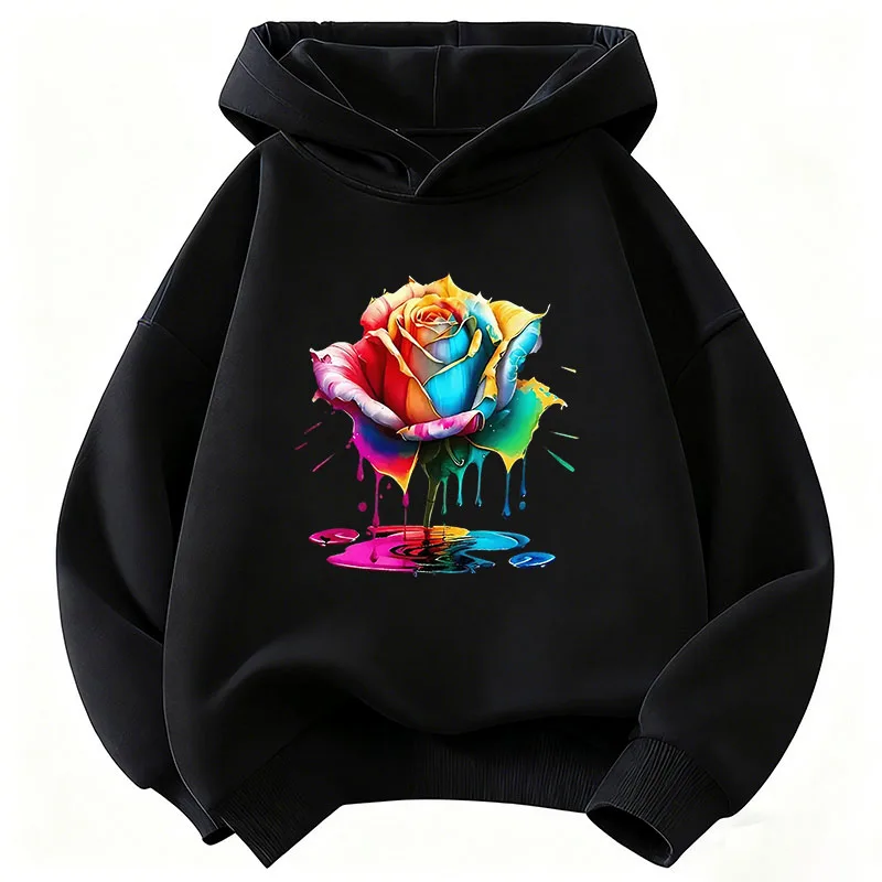 Bunter Blumen-Design-Blumen-Gothic-Hoodie für Kinder, Kinder-Sweatshirt, Kapuzenpullover für Jungen und Mädchen, Herbst-Winter, lässige Hoodies