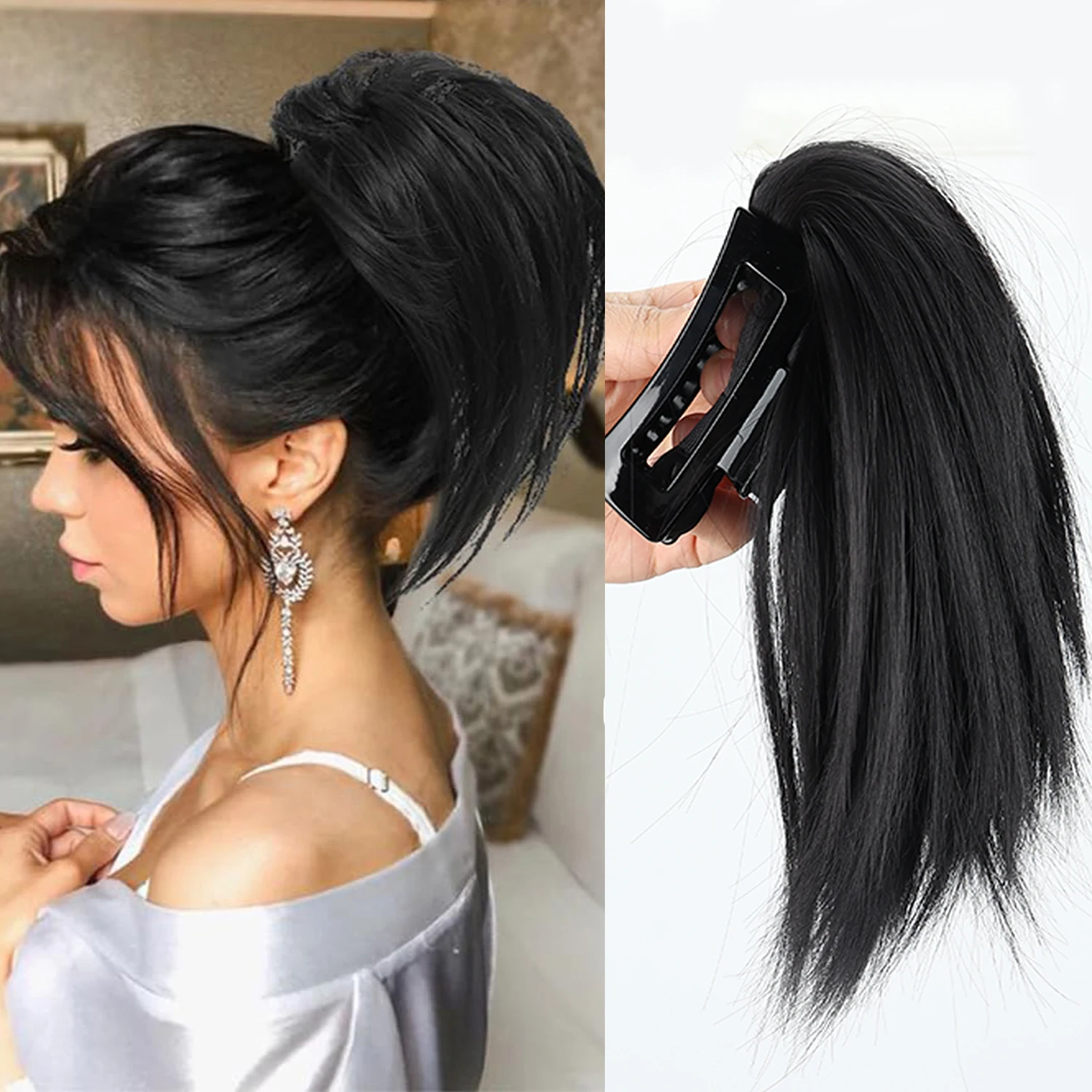 

BEAUTYENTER Synthetic Horsetail Wig Female Fluffy Lazy Wind Fountain Half Tied Horsetail Spicy Girl Shuttlecock Head Grab Clip