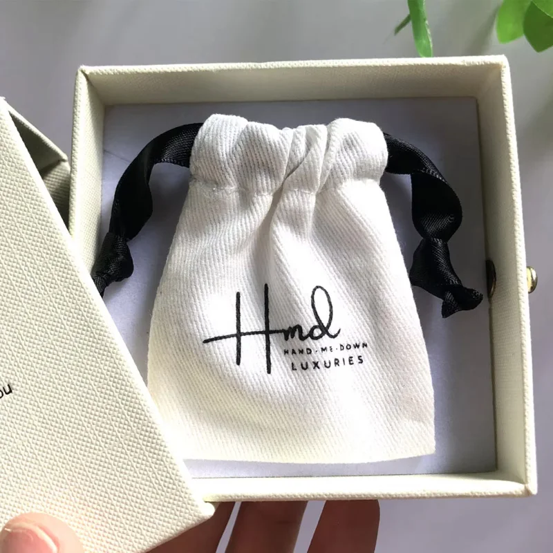 Custom Logo Twill Canvas Bags Ring Stud Necklace Earring Jewelry Pouch Makeup Cotton Storage Dust Sack
