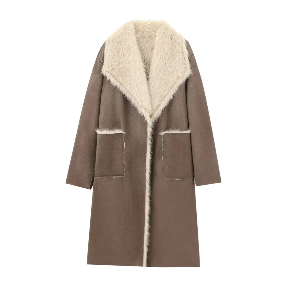 UNIZARA Cappotto lungo bifacciale da donna con colletto ampio e maniche lunghe autunno/inverno nuovo stile