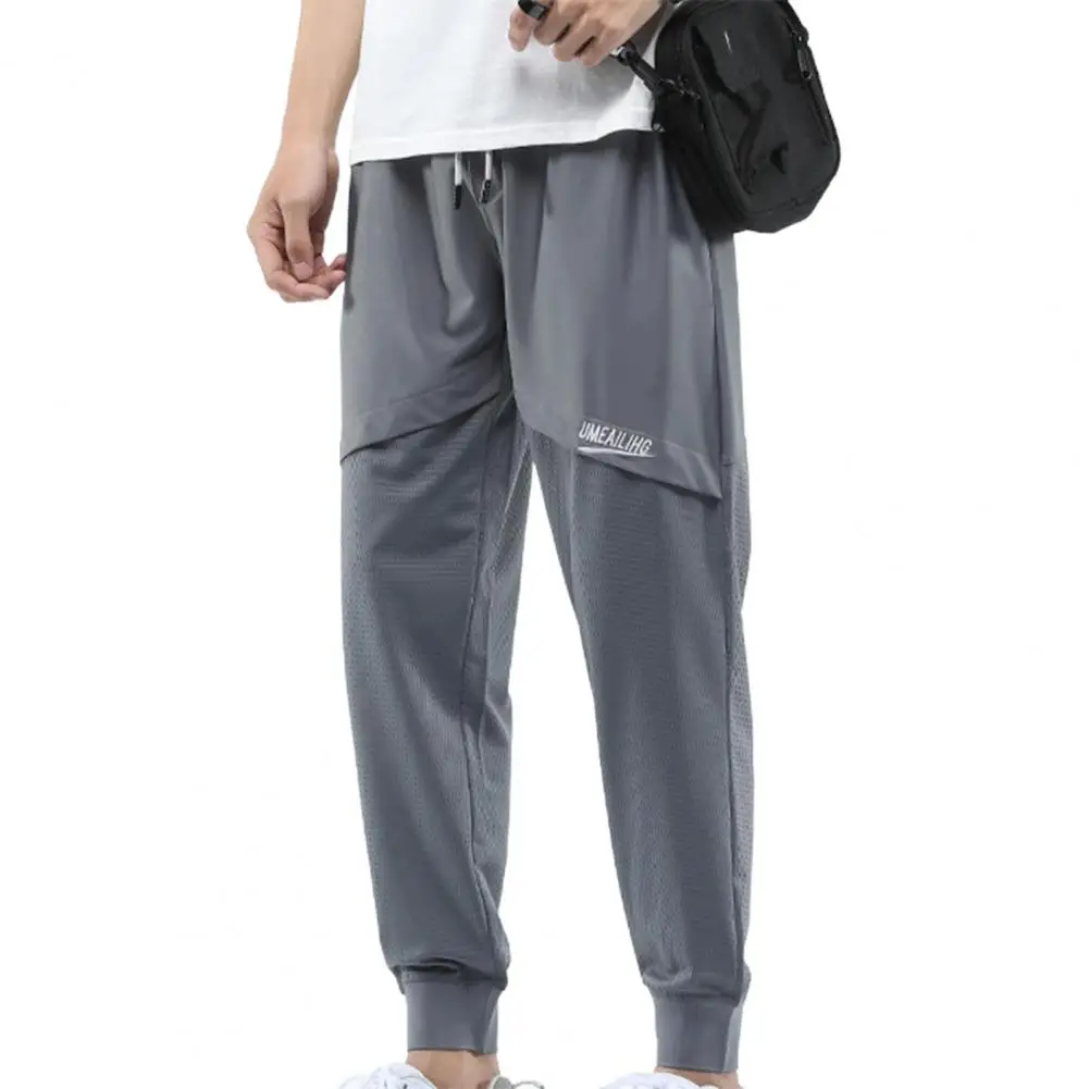 Summer Men's Pants Drawstring Elastic Waist Breathable Mesh Fabric Mid Waist Men Sports Pants Joggers Trousers