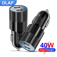 Olaf Dual USB C Fast Car Charger 40W 2 Port Type C PD Car Phone Charger for iPhone 13 12 11 Pro Max Samsung Power Adapter in Car