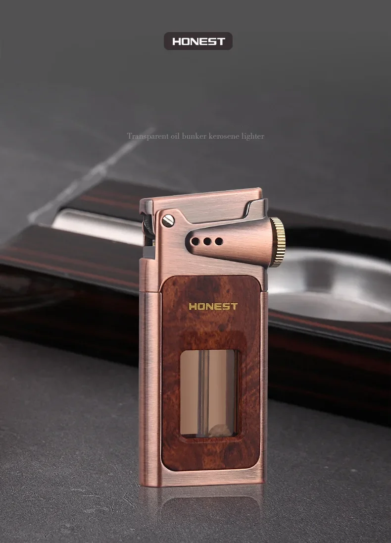 Baicheng Longjiao Retro Kerosene Lighter with One Click Launch Metal Grinding Wheel Perspective Oil Tank Creative Lighter