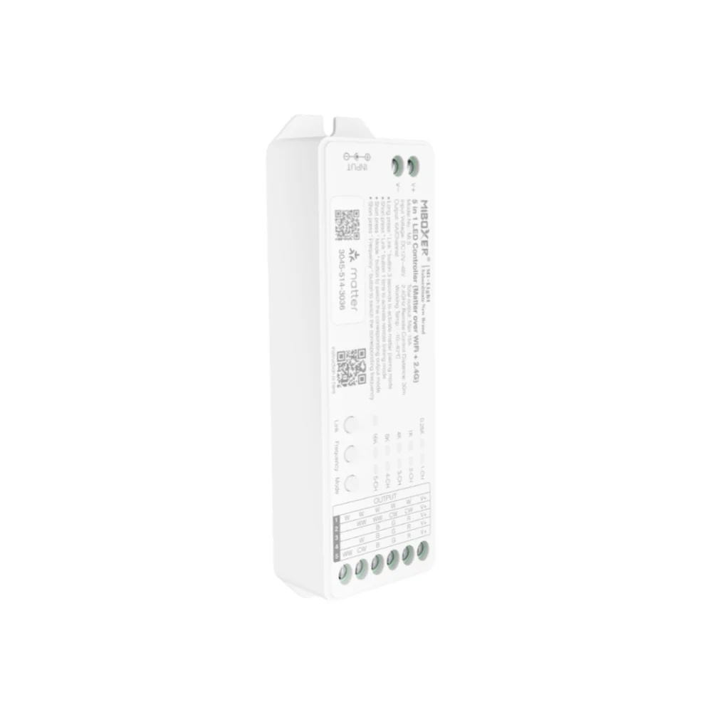 

MIBOXER ML5 5 in 1 Controller Matter Over WiFi+2.4GHz Tuya Voice APP WIFI Control For Single Color/RGB/RGBW/RGBWWRGBCCT Strip