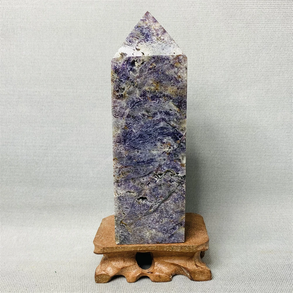 

507g Sphalerite Geode Hexagonal Pagoda Obelisk Purple Striped Gemstone Crystal and Stone Healing Witchcraft Altar Decoration