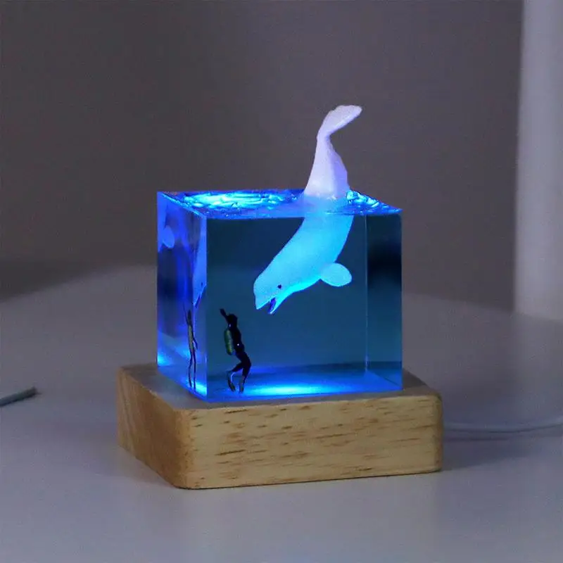 5CM Portable DIY Whale Diver Lamp Cube Waterproof Resin Table Decoration Ocean Home Ornament For Children\'s Room Night Light