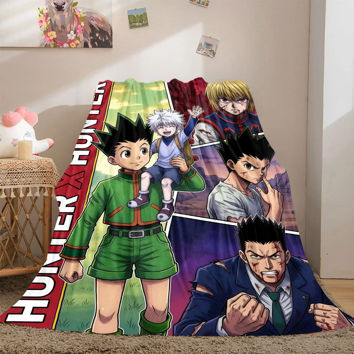 

Hunter×Hunter Smart 2D Cartoon Flannel Blanket, Printed Pattern for Couch, Soft Home Decor Travel Throw Mat_LIAN