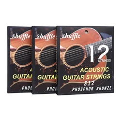 SHUFFLE S12 12-Strings Acoustic Guitar Strings Phosphor Bronze+PU Coating Folk Guitar Strings Musical Instrument Accessories