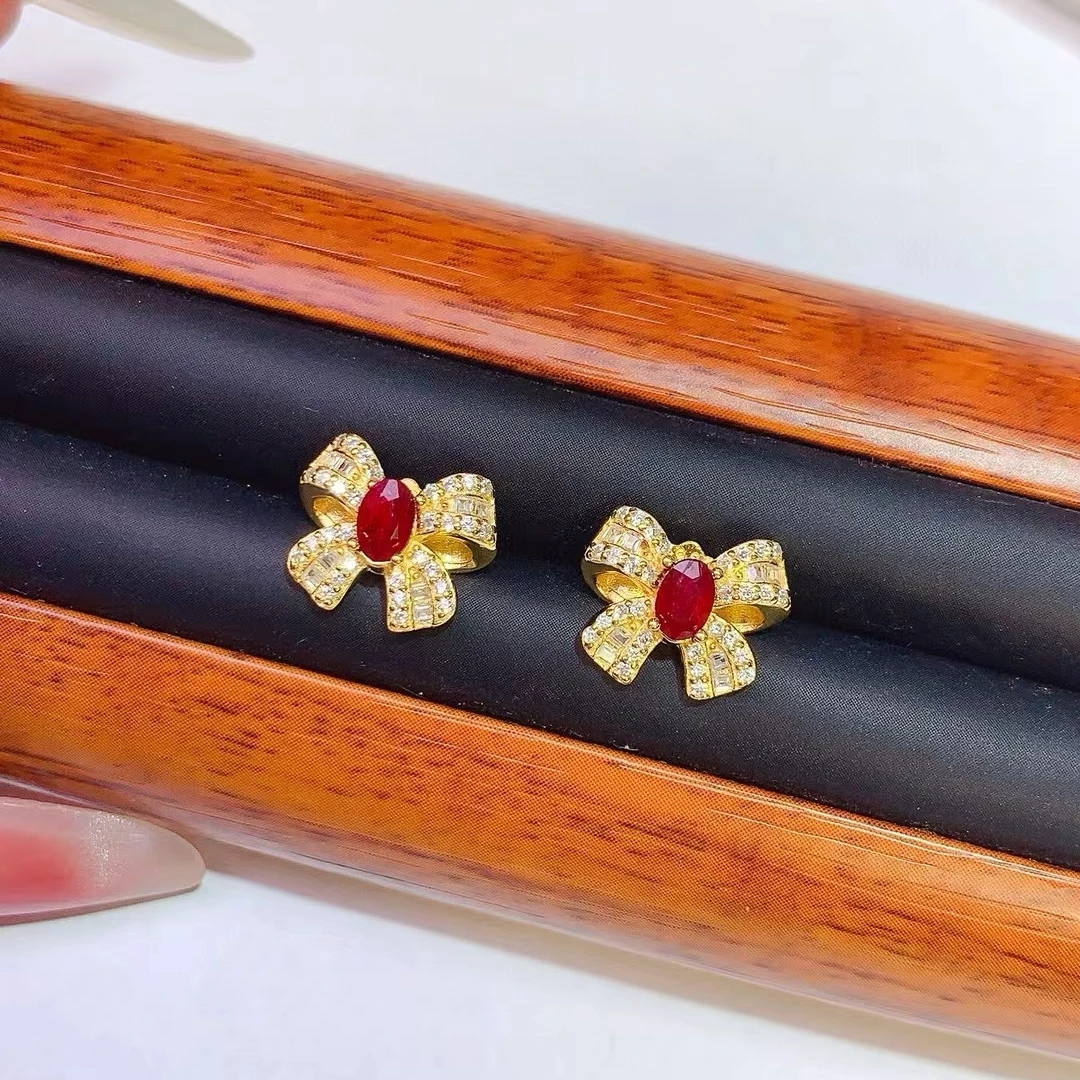 KJJEAXCMY Fine Jewelry Natural Ruby Women's Earrings S925 Silver Electroplating Process Inlaid High Clarity Support Testing