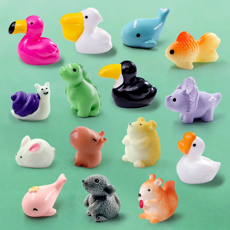 10Pcs Pelican Goose Dolphin Hamster Snail Rabbit Dinosaurs Capybara Bird Figurine Miniature Fairy Garden Decoration Accessories