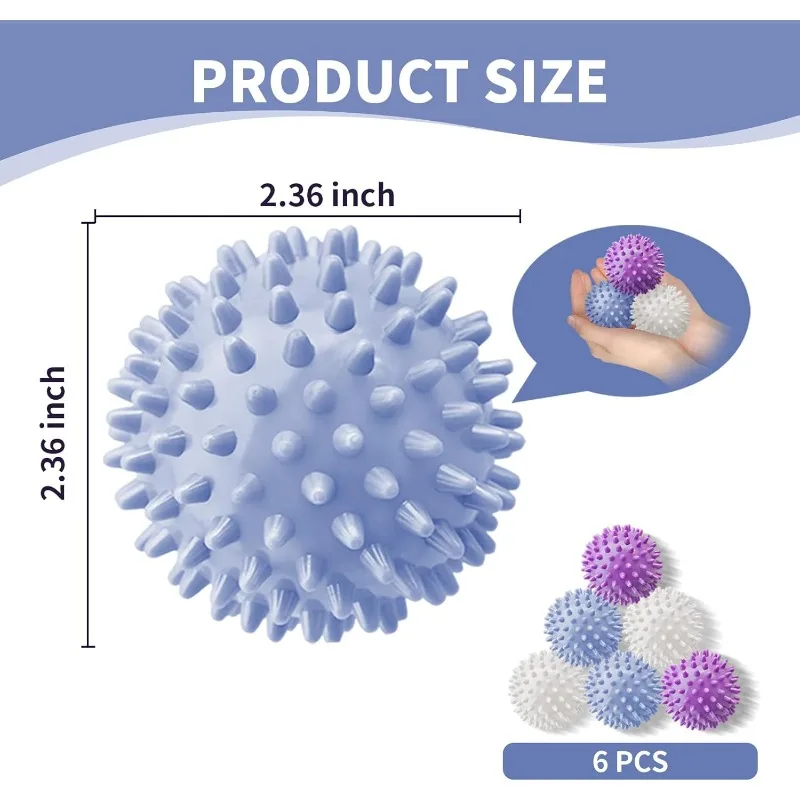 6Pcs 2.36 Inch Reusable Dryer Balls, Laundry Essentials for Washer ，Fabric Softener Alternative Anti-Wrinkle Pet Hair Remover