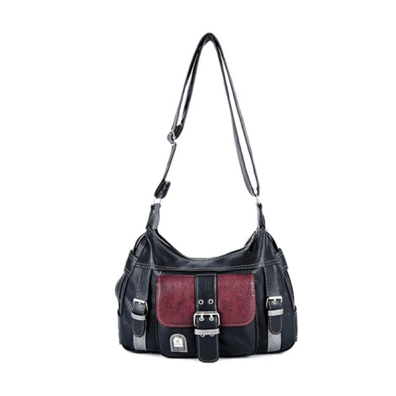 Women's Color-Block Shoulder Bag PU Leather Bag All-matching Handbag