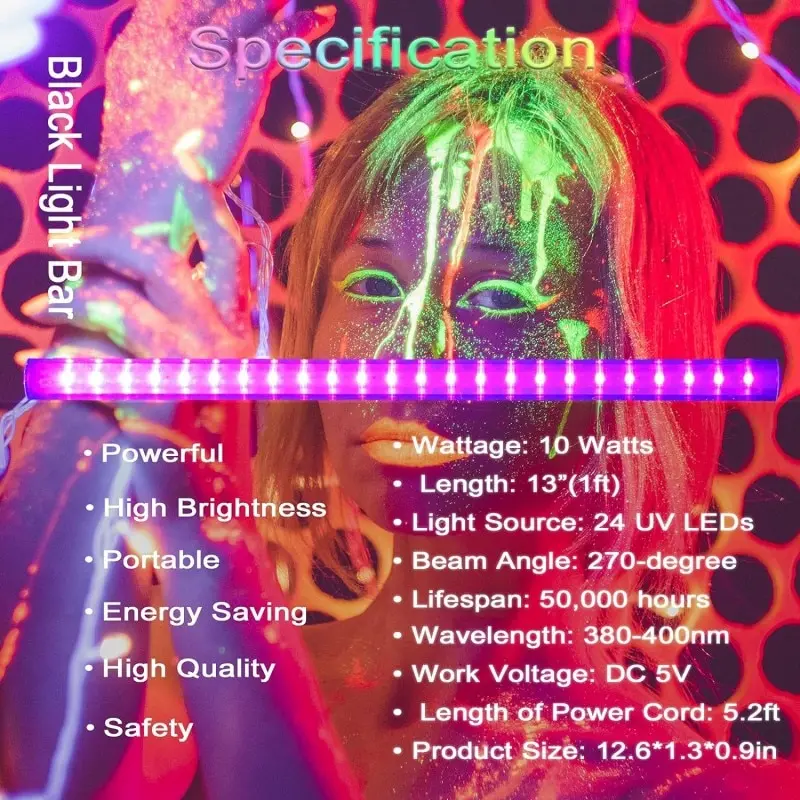 6W USB UV Light Blacklight Bar for Body Painting Blacklights Tapestry Poster Glow Party T5 Tube UV Strip Lights for Cabinet image 6