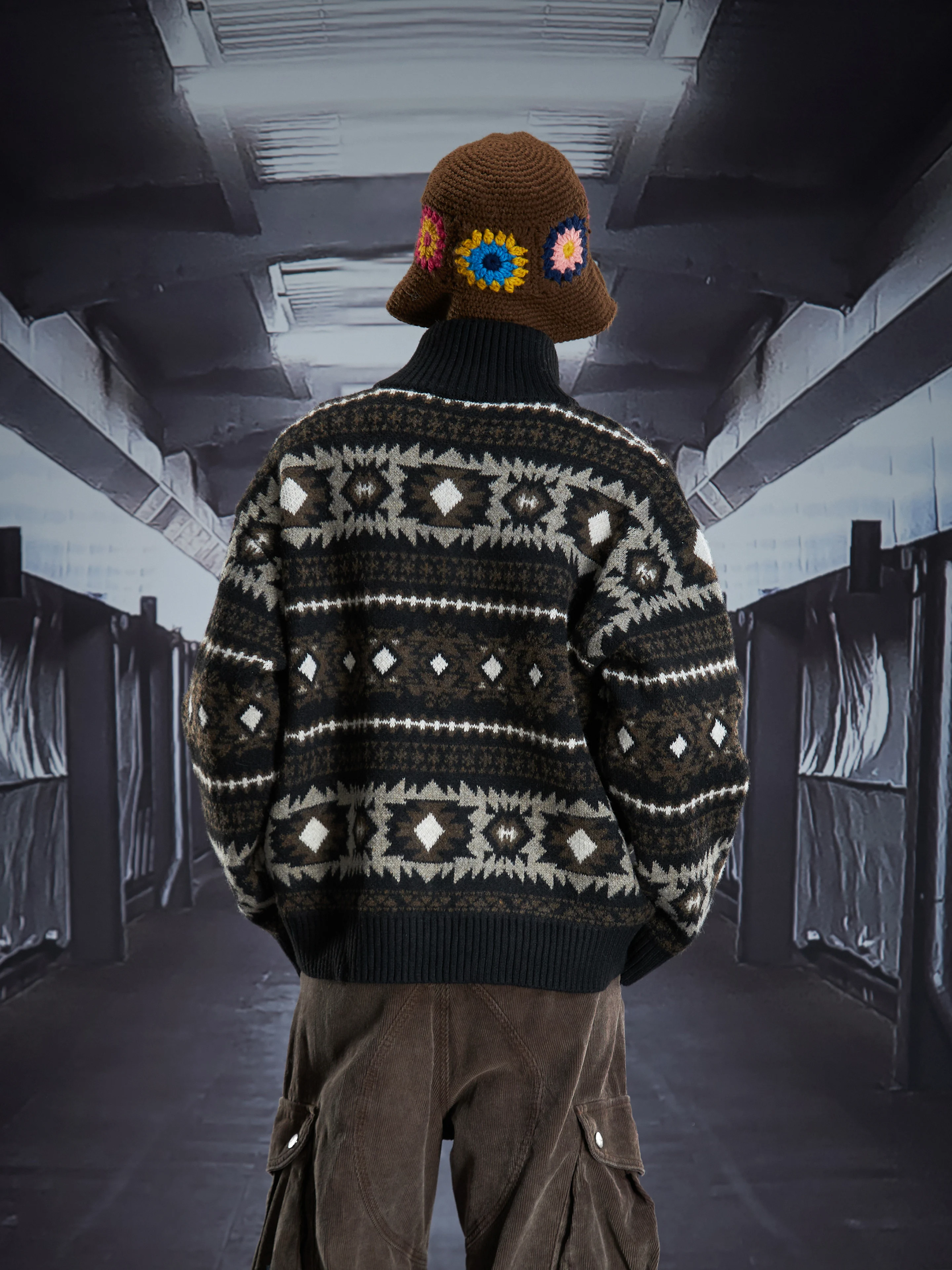 النمط الياباني موضة الاتجاه الوقوف طوق سستة سترة فضفاضة عادية الشباب شعبية الخريف الشتاء محبوك سترة علوية للرجال #2