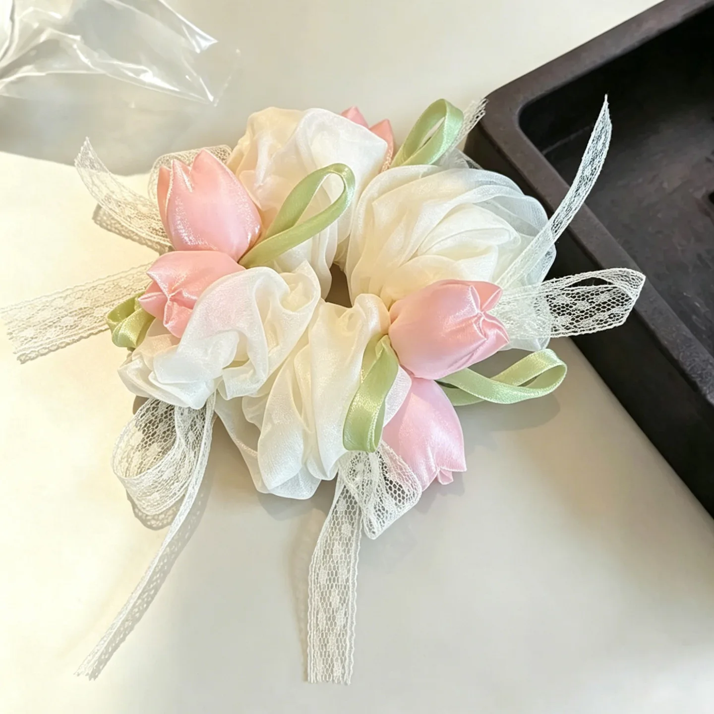

Women's Hair Scrunchies New Korean Tulips Sweet Gentle Lace Versatile Elastic Hair Bands High-quality Hair Accessories For Girl