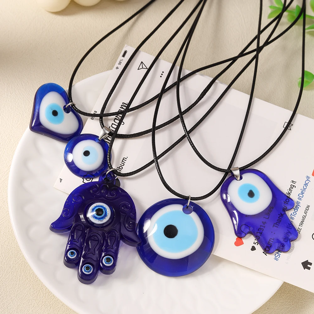 Aihua Türkisches Böses-Auge-Anhänger-Halskette, Glücksbringer Blaues Böses Auge Hamsa-Hand-Seilkette für Damen und Herren, Schmuckgeschenke – Detail 1