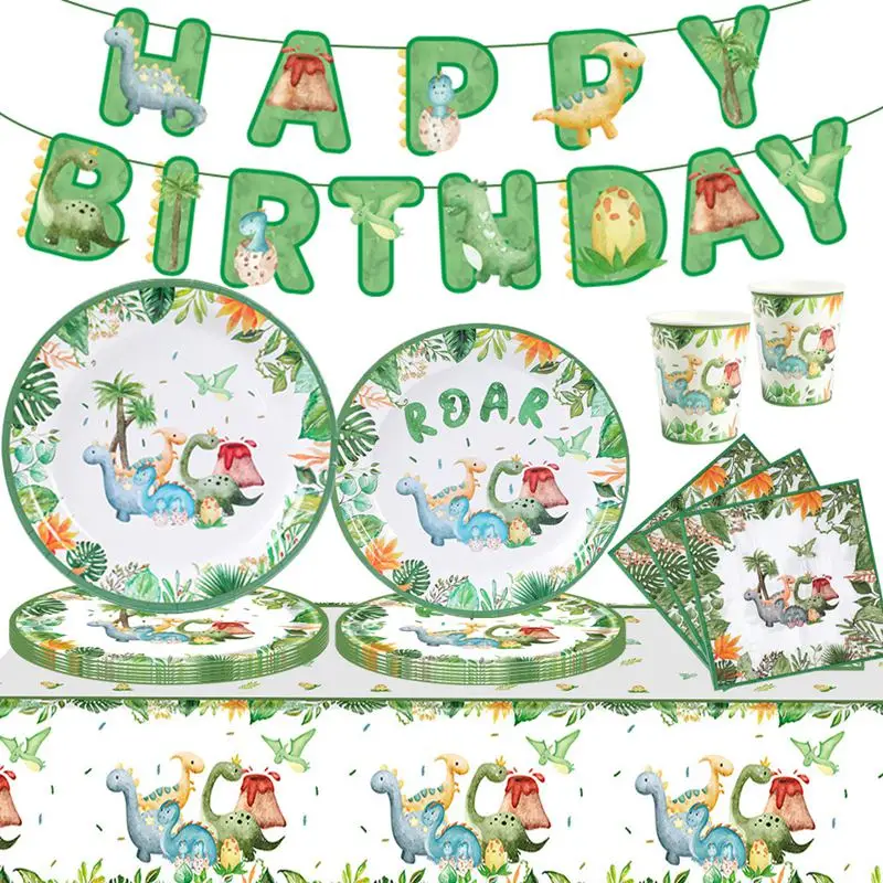 Disposable Dinosaur Birthday Plates Tableware Roar Dinosaur Party Decor Kids Baby Shower Jungle Safari Birthday Party Supplies