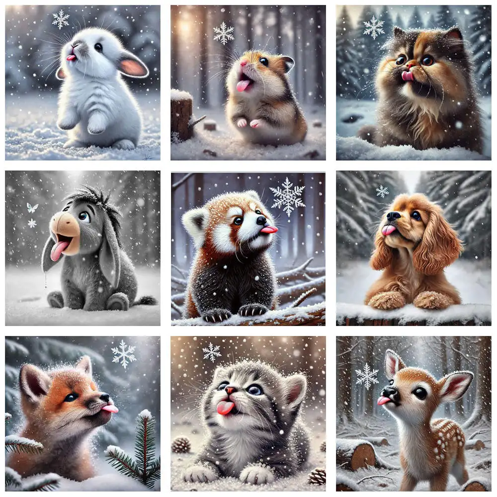 

5D DIY Diamond Painting Cute Rabbit in Snow Landscape Art Full Round Diamond Embroidery Kits Picture Home Decoration Kid's Gifts