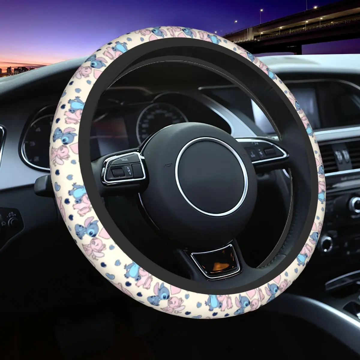

Stitch & Lilo Cartoon Car Steering Wheel Cover 37-38 Anti-slip Auto Steering Wheel Protector Elastische Car-styling Car
