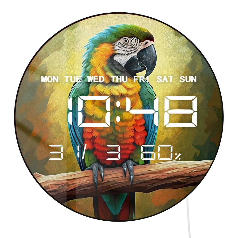 Tropical Parrot Exotic Bird Dual Purpose LED Digital Clock Wall Desk Use Electronic Wall Clock with Calendar Date Temperature