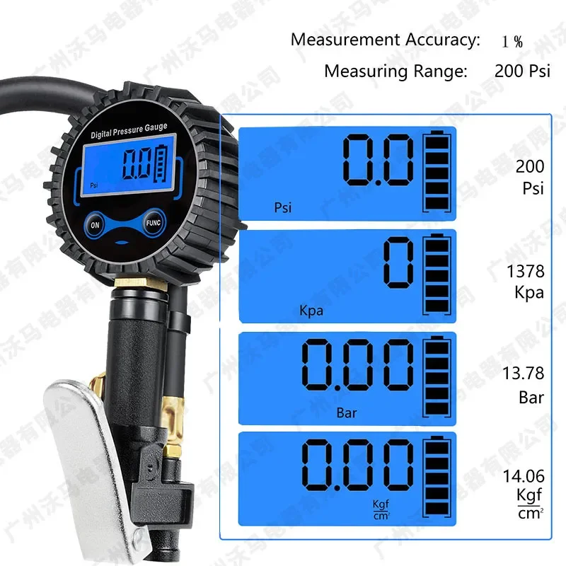 NEW Tire Inflation Gauge Pressure Gauge Digital Display Electronic Accuracy 0.1PSI Handheld Tire Pressure Gauge 3-200PSI Range