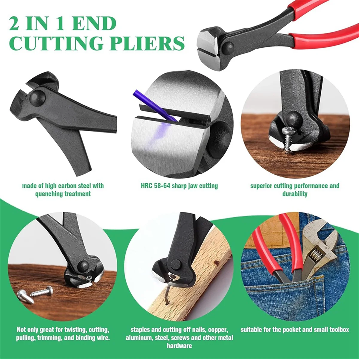 EULM 3 قطع مجموعة مزيل التيلة للتنجيد والبناء 7 بوصة كماشة قطع طرفية، 8 بوصة بزاوية ومستقيمة على شكل حرف V