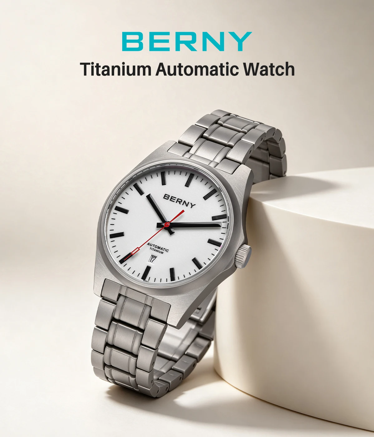 BERNY Titan-Automatikuhren für Herren, mechanische Armbanduhr, Saphirglas, voll leuchtendes Zifferblatt, 10 ATM wasserdicht, Herrenuhr – Detail 1