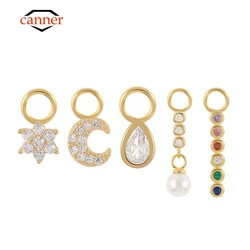 CANNER 2PCS 925 Sterling Silver Zirconia Pearl Star DIY Jewelry Charms For Necklace Bracelet Earrings Pendant for Jewelry Making