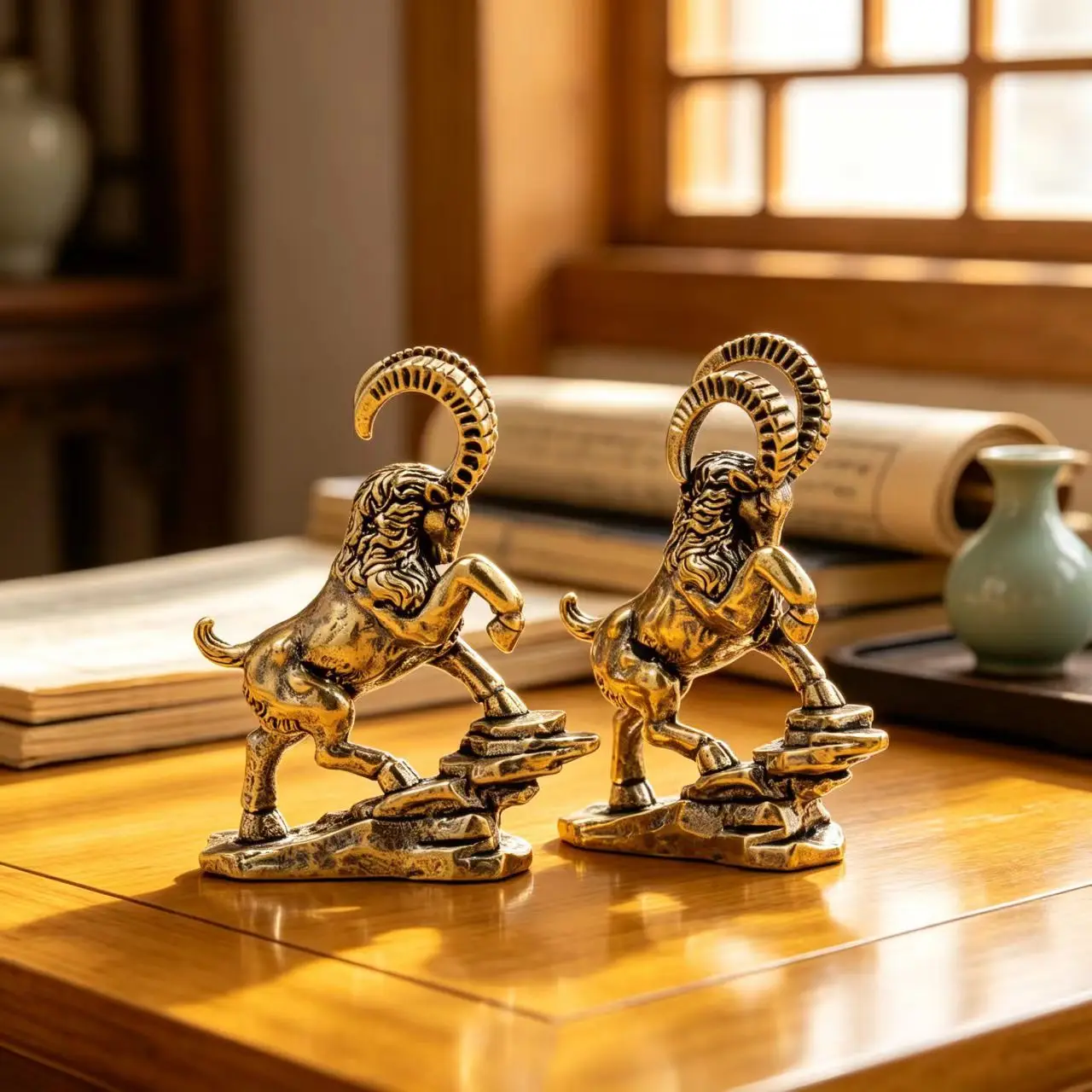 Retro Brass Bellwether Small Statue Desktop Ornament Animal Goat Figurines Miniatures Models Home Decorations Crafts Accessories