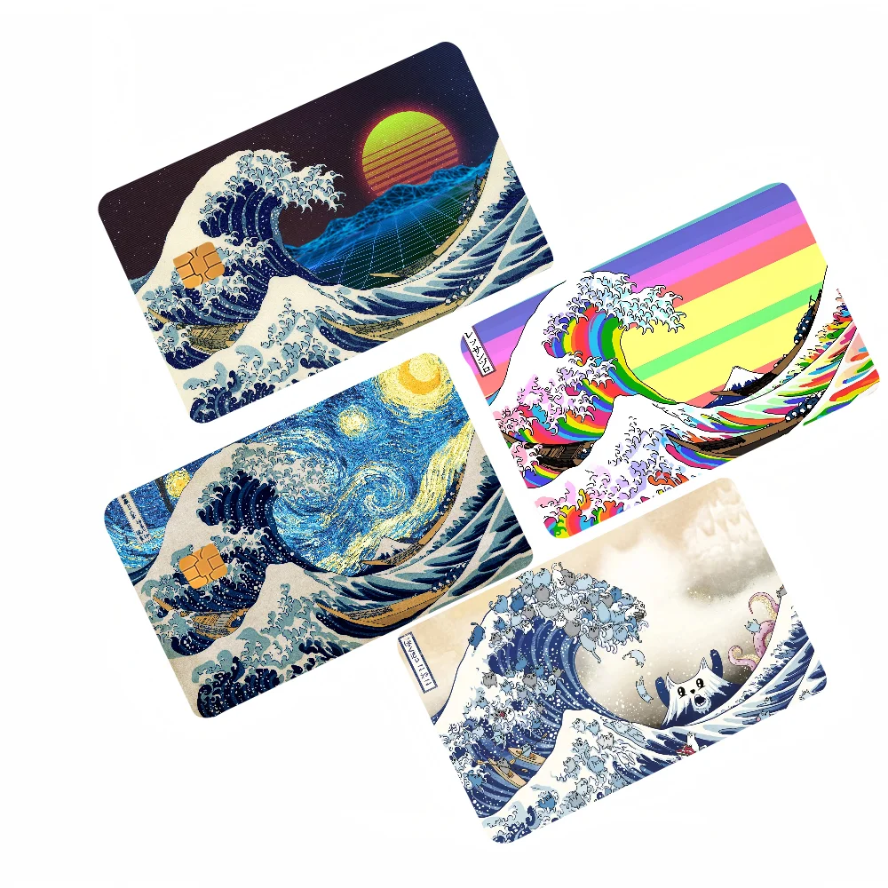 Great Wave 1 Set Of 4 Pcs Sticker Film Skin Cover Case For Small Large No Chip Debit Credit Card Front Side