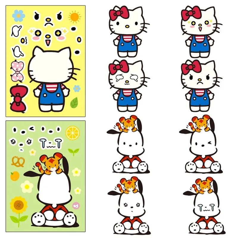 6 листов Sanrio Hello Kitty Kuromi наклейки-пазлы дети сделать лицо мультфильм сборка головоломки детские игрушки DIY игровое украшение