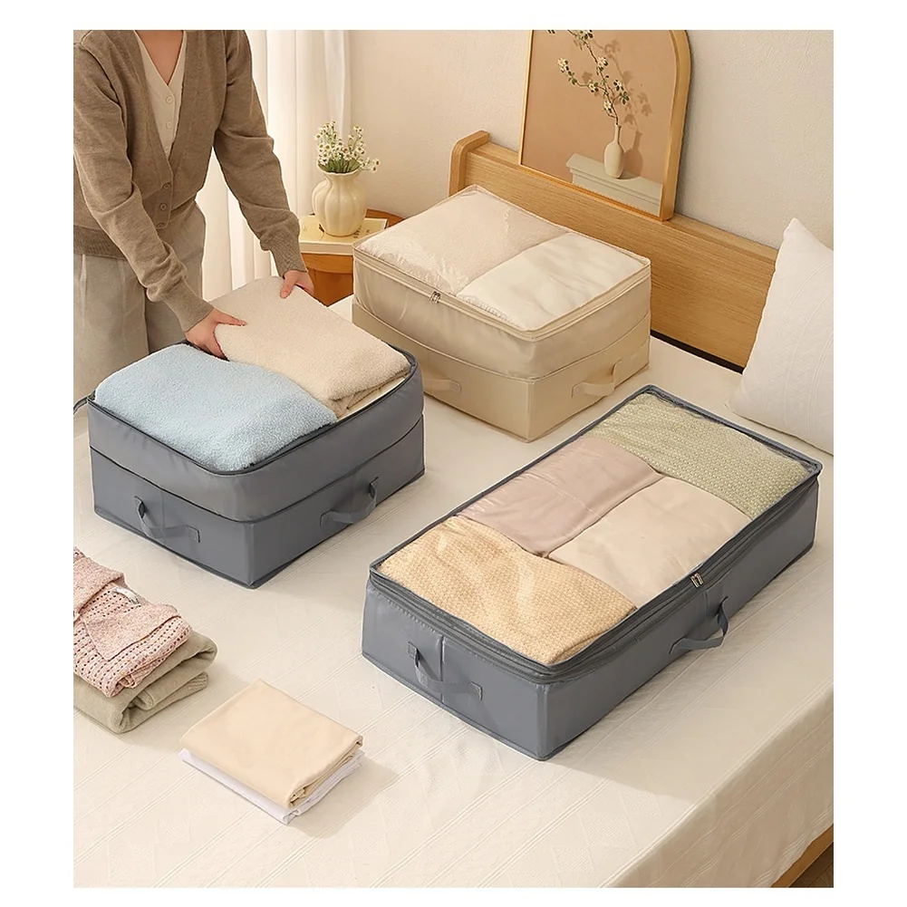Large Capacity Foldable Storage Bags With Lids Clear View Protection Clothes Storage Bag Non-Woven Foldable Quilt Storage