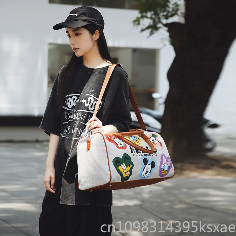 Disney Canvas Travel Bag for Woman Cute Mickey Mouse Large Capacity Duffle Bag Luxury Designer Handbag Portable Fashion Trend
